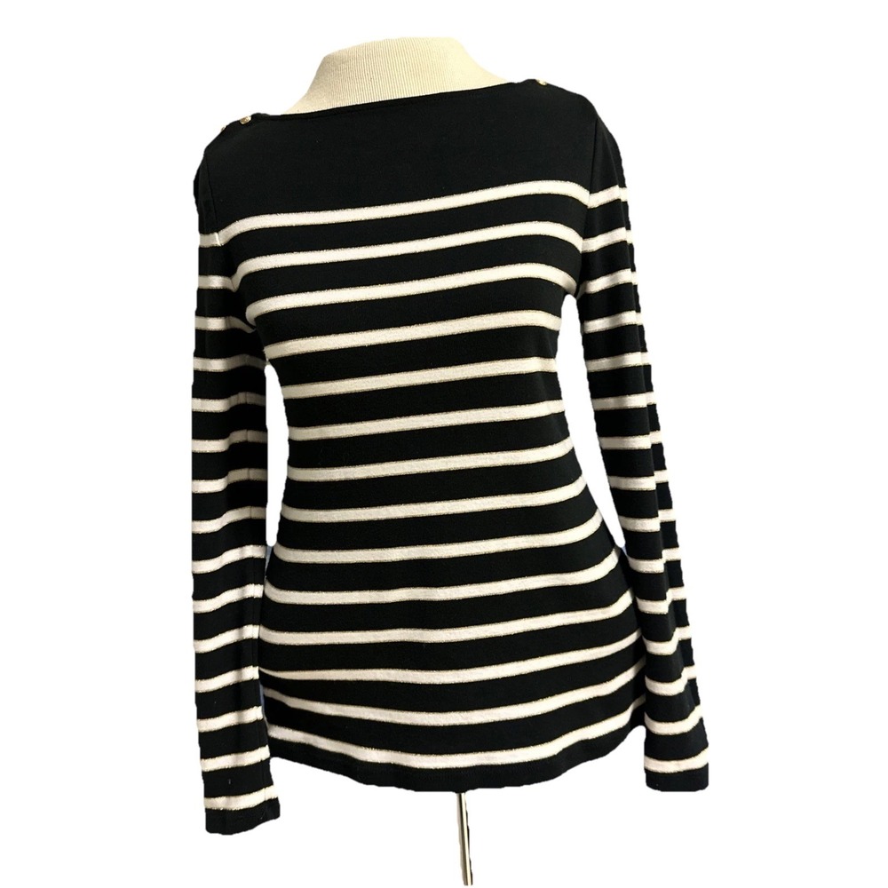 Lauren Ralph Lauren Women's Medium Black & White Stripped Long Sleeves Top